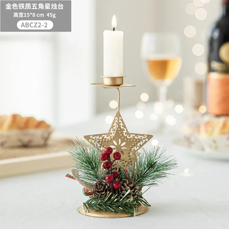 Support de bougie LumiNoel | Bougeoir de Noël en fer doré | Flocon de neige, étoile, arbre & renne | Décoration de table pour Noël & Nouvel An