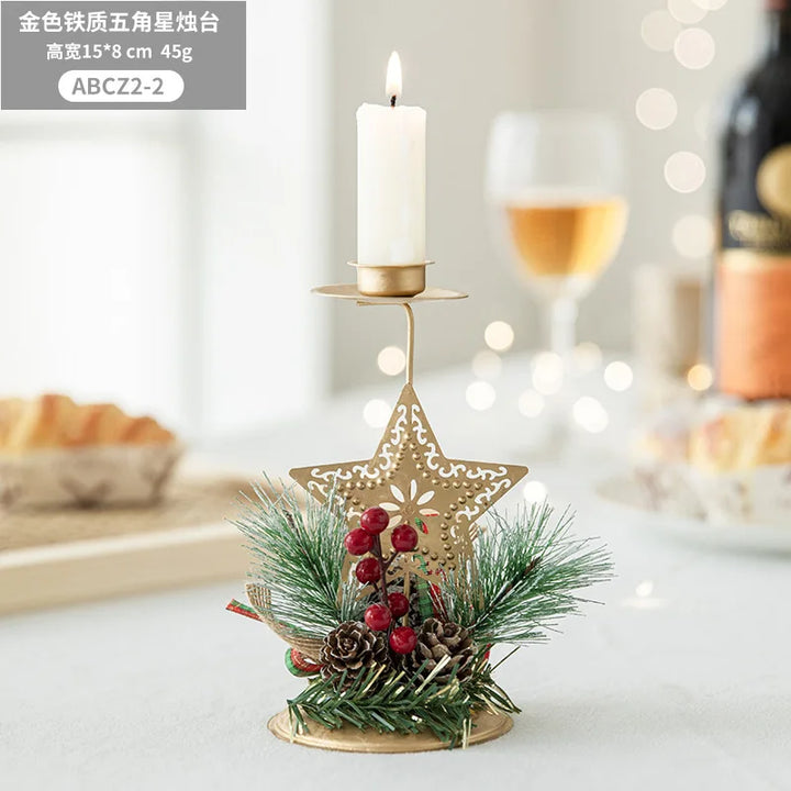 Support de bougie LumiNoel | Bougeoir de Noël en fer doré | Flocon de neige, étoile, arbre & renne | Décoration de table pour Noël & Nouvel An
