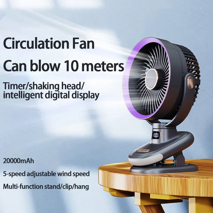 ClipVent Pro | Ventilateur à clip réglable | 5 vitesses | Affichage numérique & fonctionnement silencieux