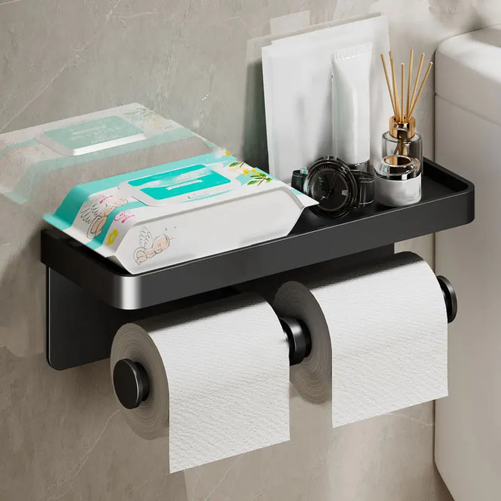 Support de papier toilette mural | Alliage d'aluminium | Sans perçage | Gris/Noir/Blanc