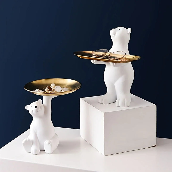 Figurine décorative ArctiBear | Ours polaire assis avec plateau | Porte-clés & porte-bijoux | Idée cadeau