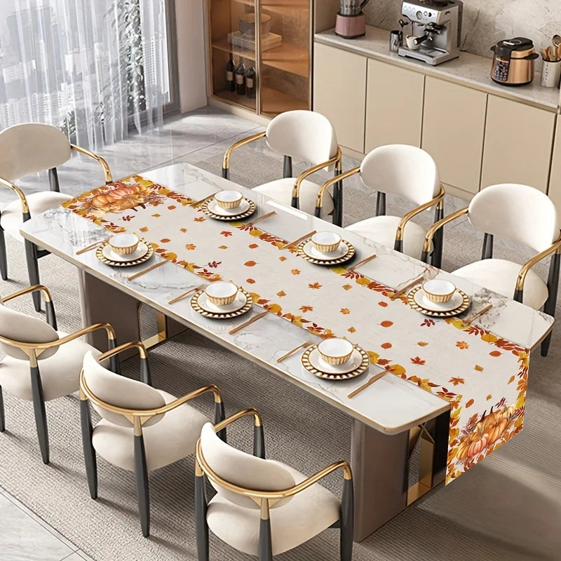 HerbstTafel | Chemin de table en lin avec motif de citrouille et feuille d'érable | 4 tailles | Décoration d'automne et de Thanksgiving