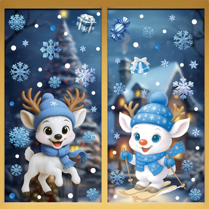 Frostella | Autocollants de fenêtre de Noël | Bonhomme de neige, Père Noël & Flocons de neige | Réutilisables & sans résidu | Pour verre & miroir