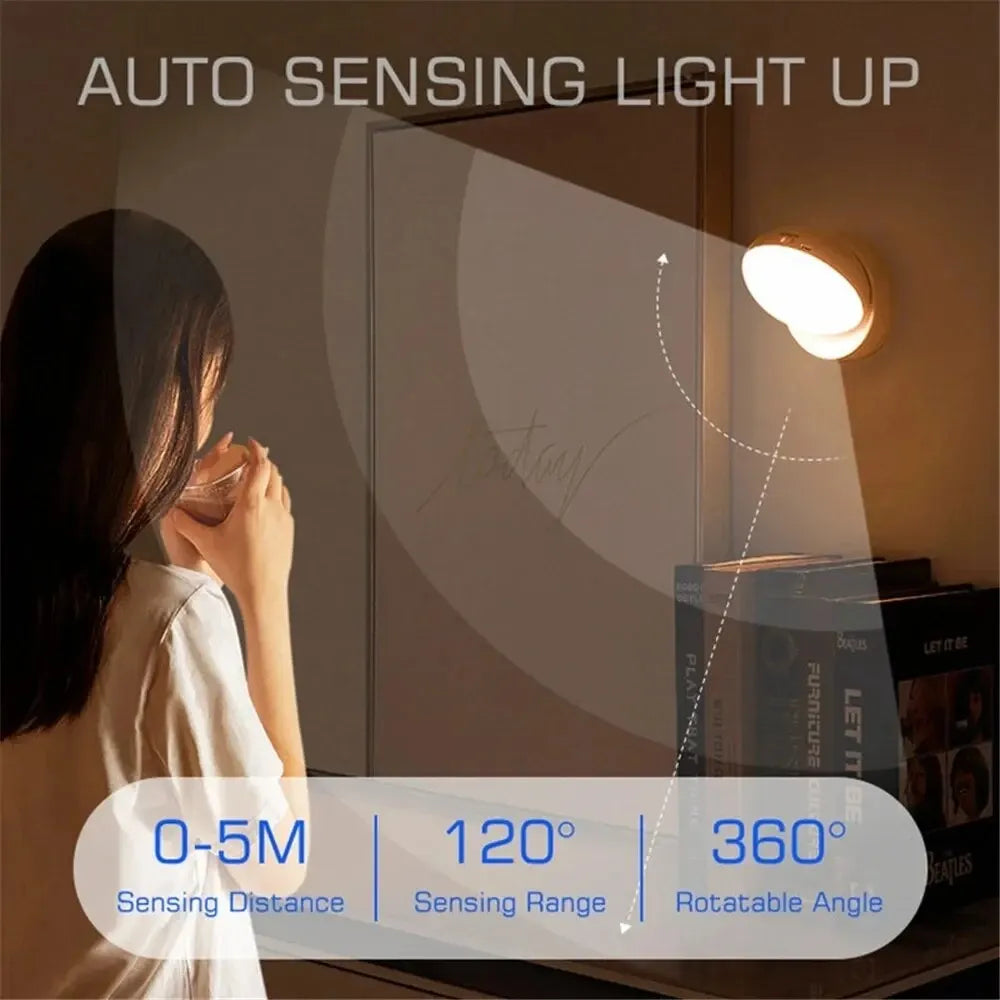 LumiFlex360 Lampe de nuit LED | Détecteur de mouvement | Rotatif à 360° | Rechargeable | Magnétique et sans fil