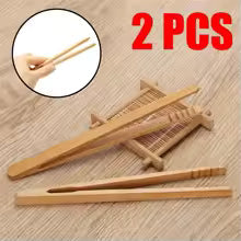 Pinces en bambou Naturora Grip18 | Ensemble de 2 pinces de cuisine en bois | 18 cm | Idéal pour le pain grillé, le bacon, la glace et le thé – résistant à la chaleur et durable