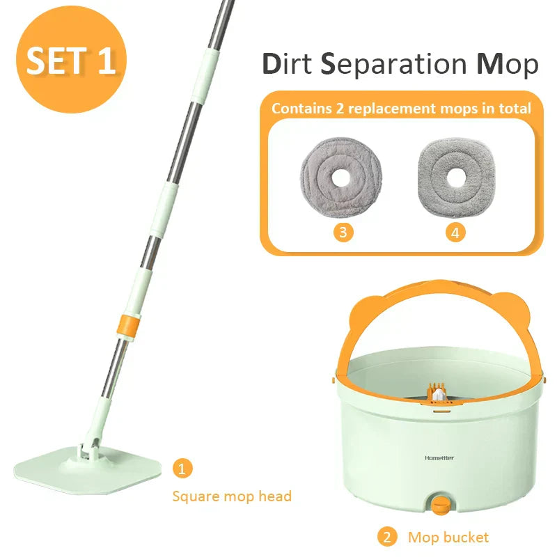 Balai rotatif CLEANDRA | Système de mop à 360° avec séparation des eaux usées | Mop en microfibre | Pour tous les sols et fenêtres