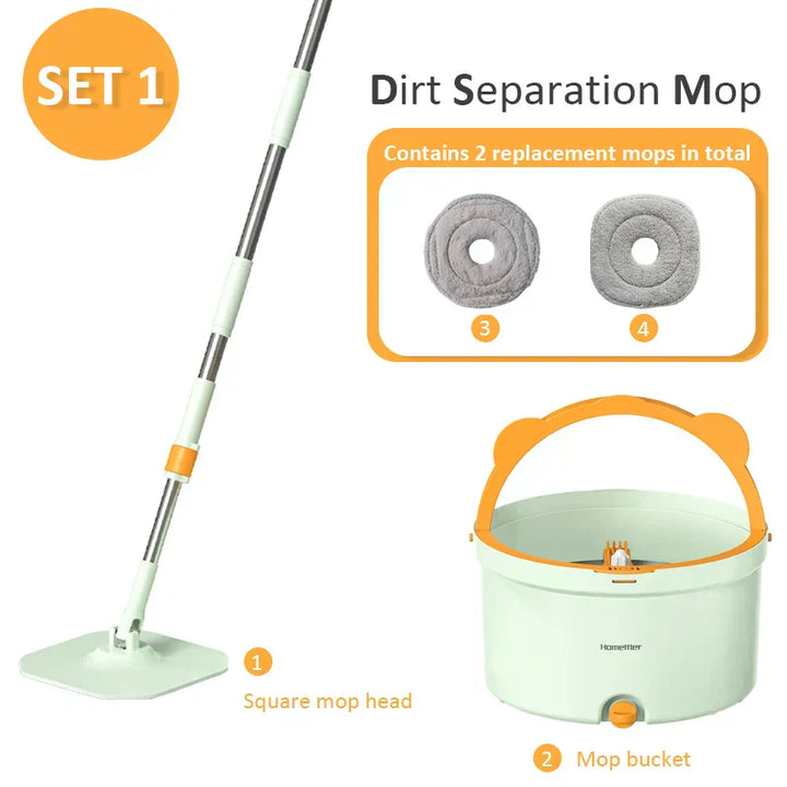 Balai rotatif CLEANDRA | Système de mop à 360° avec séparation des eaux usées | Mop en microfibre | Pour tous les sols et fenêtres