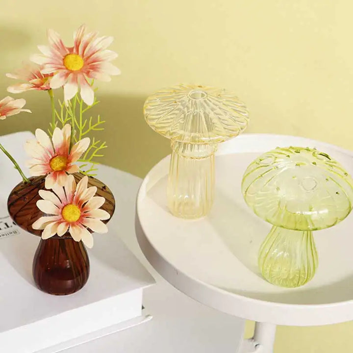 Vase en verre Glasflora en forme de champignon | Design créatif pour hydroponie & déco | Poli à la main & Transparent | 12×10 cm