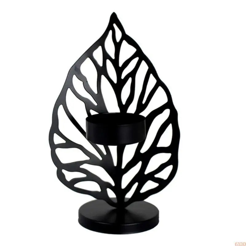 Bougeoir Leaféa | Design Feuille | Métal Noir/Or | 9,5×15 cm