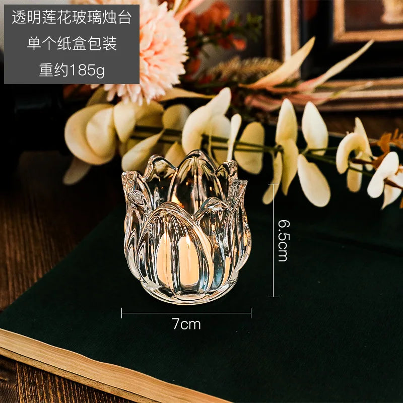 Bougeoir Tulivienne | Verre Vintage | Style Rétro Romantique | Transparent