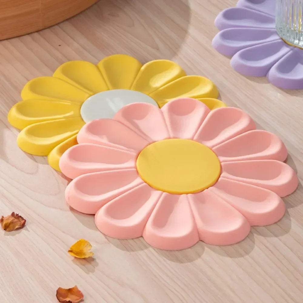 Sous-verre en silicone FleurChaleur | Résistant à la chaleur & Antidérapant | 15 cm | Set de table en forme de fleur pour tasses, bols & casseroles