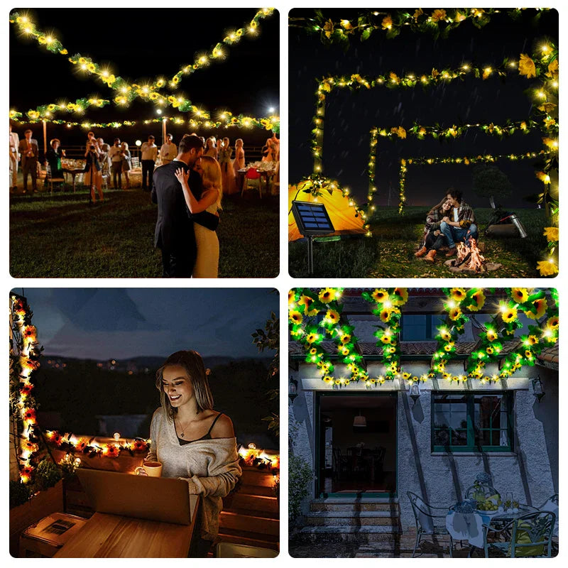 Guirlande lumineuse solaire Floralina | Design Marguerite | 8 Modes & Énergie Solaire | Pour Jardin, Mariage & Décoration