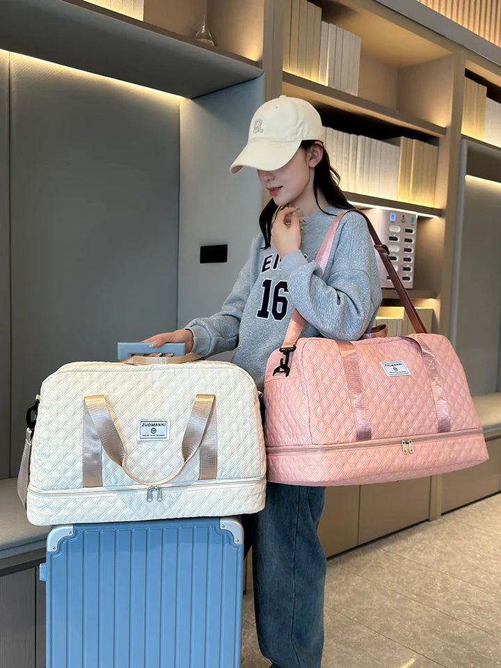 Raumio TravelFlex Sac de voyage léger avec motif en losange | Grand sac de sport et de week-end avec compartiment à chaussures et compartiment humide | Adapté aux bagages à main et pliable