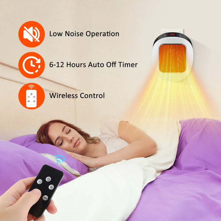 Chauffage Électrique Mini Heatigo 600W | Design Prise Murale | PTC-Céramique, Thermostat & Télécommande | Silencieux & Sûr