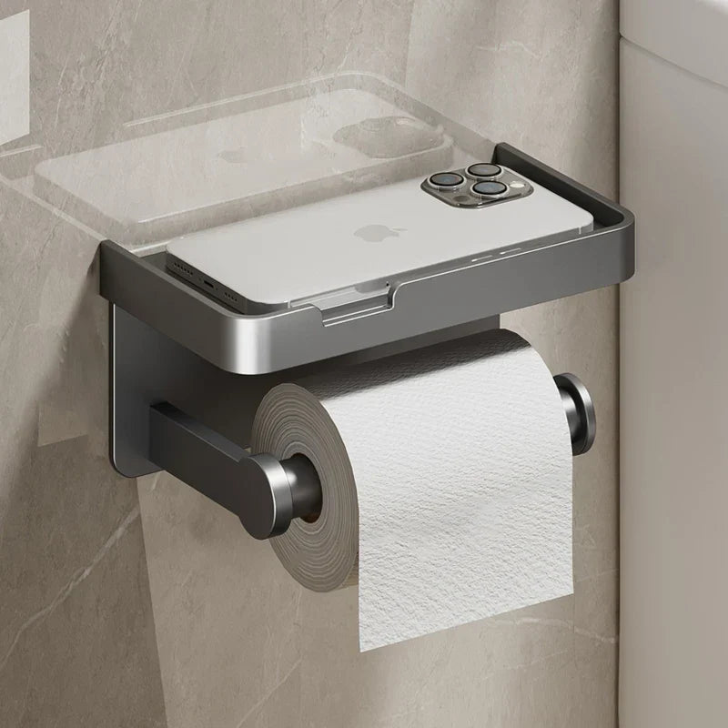 Support de papier toilette mural | Alliage d'aluminium | Sans perçage | Gris/Noir/Blanc