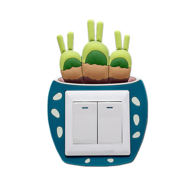 Lumosil Autocollant 3D Lumineux Interrupteur Cactus | Protection Murale en Silicone pour Interrupteurs & Prises | 8,6 × 8,6 cm