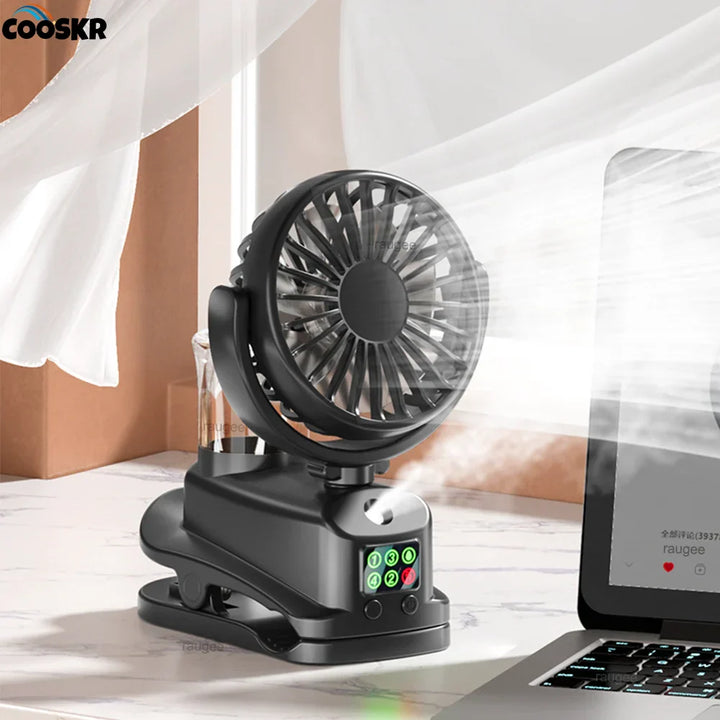 Mistello Ventilateur à spray portable avec clip | 4 vitesses & 360° rotatif | Mini ventilateur USB avec nébuliseur pour bureau, voiture & camping