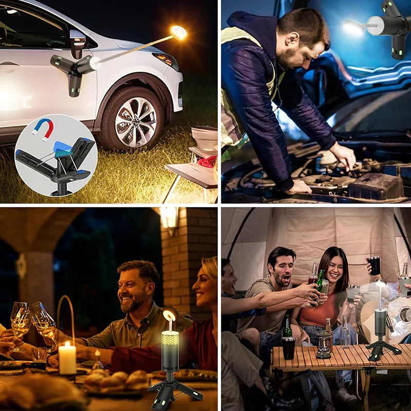 LumaPeak Lampe de Camping | Batterie 10.000 mAh | Design Télescopique & Trépied | Dimmable avec Fonction SOS | Lampe Extérieure & d'Urgence