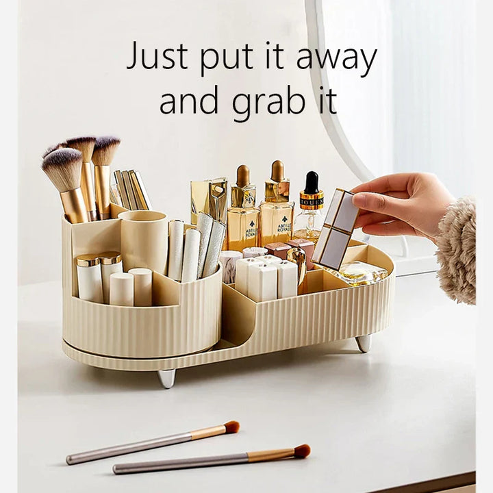 Clearlyn SpinBox Organisateur de maquillage rotatif en plastique | Boîte à cosmétiques avec compartiments | Rotation à 360° & gain de place | Aspect acrylique