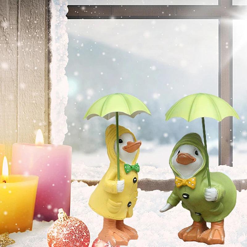 Figurines de jardin Canards 2 pièces | Peints à la main | Résine résistante aux intempéries | 12x6 cm