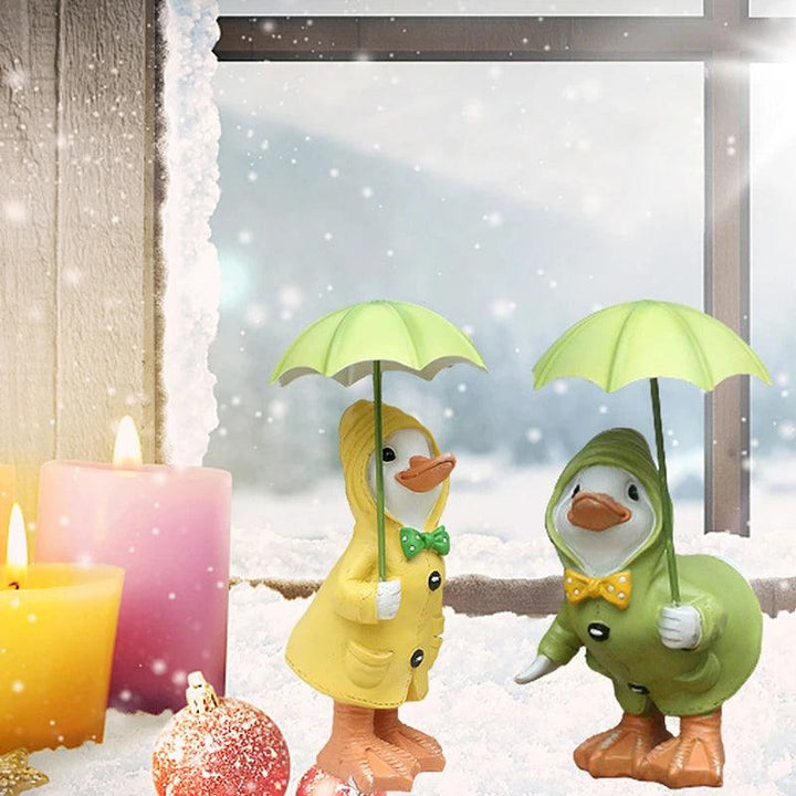 Figurines de jardin Canards 2 pièces | Peints à la main | Résine résistante aux intempéries | 12x6 cm