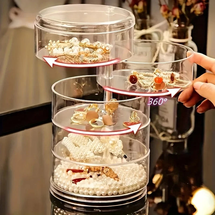 Rangement à bijoux 360° rotatif | Étanche et résistant à la poussière | Boîte à cosmétiques à 5 niveaux | GlanzDreh Transparent