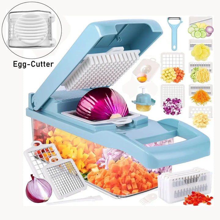 Coupe-légumes 12-en-1 KüchenMeister Pro | Multicoupe avec 7 lames | Râper, couper en dés, trancher | Sans BPA et lave-vaisselle