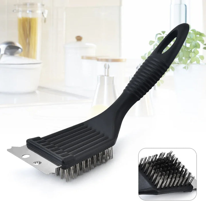 GrillMeister Brosse à BBQ | Nettoyant de Grill 3-en-1 | Poils en Acier Inoxydable & Poignée Antidérapante