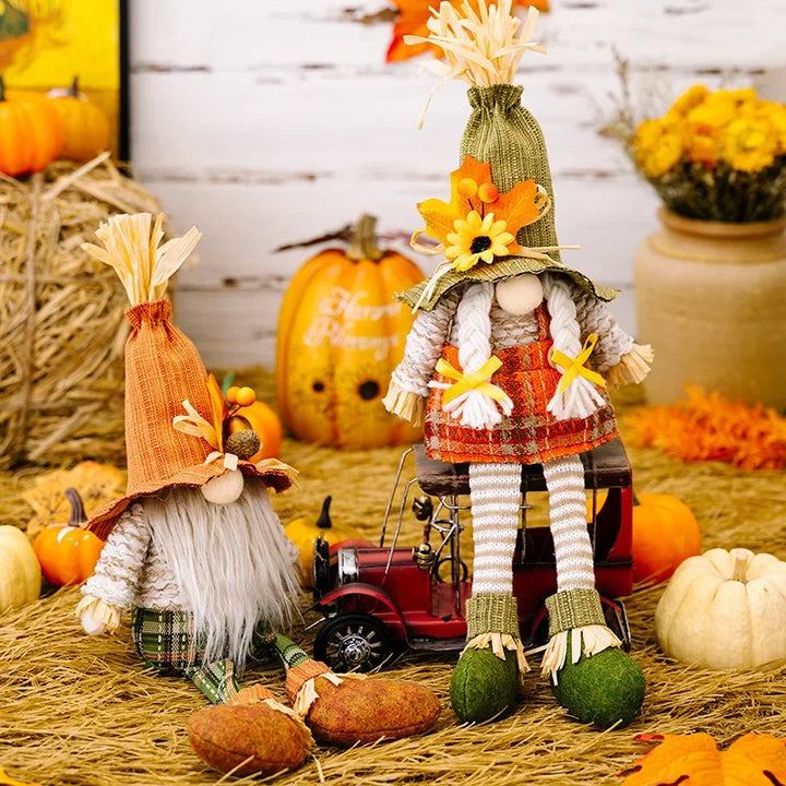 Gnome d'Halloween avec Citrouille | Avec Citrouille, Tournesol & Feuille d'Érable | Figurine décorative pour Action de Grâce & Automne
