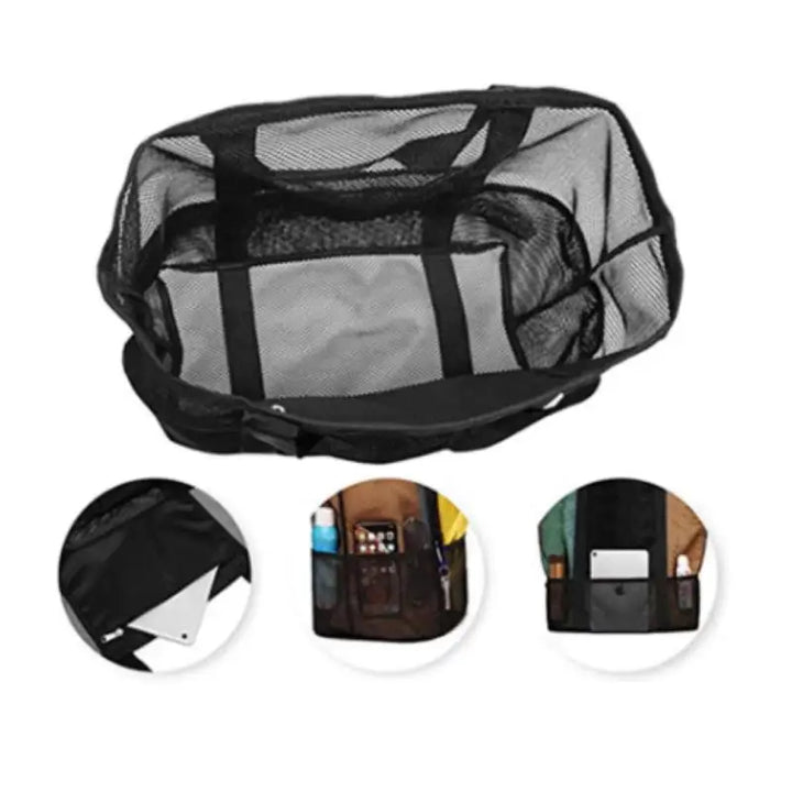 Sac de plage AEROWAVE Mesh | Grand & Respirant | Pour la plage, le sport & les voyages | Léger & Sèche rapidement | Noir