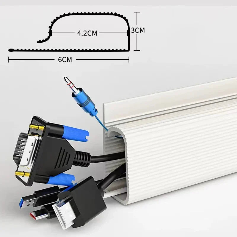 Kablio Canal de câble pour bureau | Sans perçage | Blanc | Gestion de câbles flexible en tissu maillé