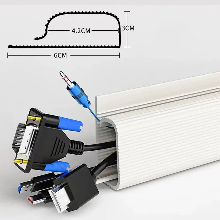Kablio Canal de câble pour bureau | Sans perçage | Blanc | Gestion de câbles flexible en tissu maillé