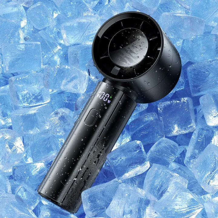 Aeriolo Ventilateur portable à main avec batterie de 4000 mAh | 5 niveaux & 100 niveaux d'intensité | Affichage numérique & double flux d'air pour l'extérieur & les voyages