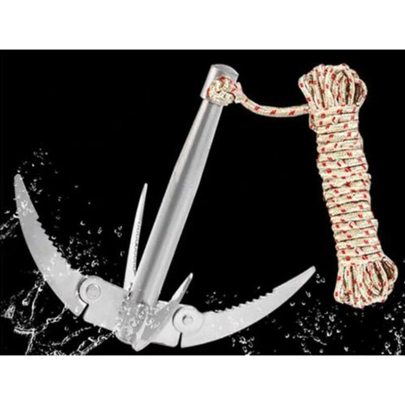 AquaGripX Ancre Pliable pour Bateaux | Crochet de Préhension Robuste avec Corde | Pliable & Résistant à la Rouille | Pour Kayak, Canoë & Accessoires de Pêche