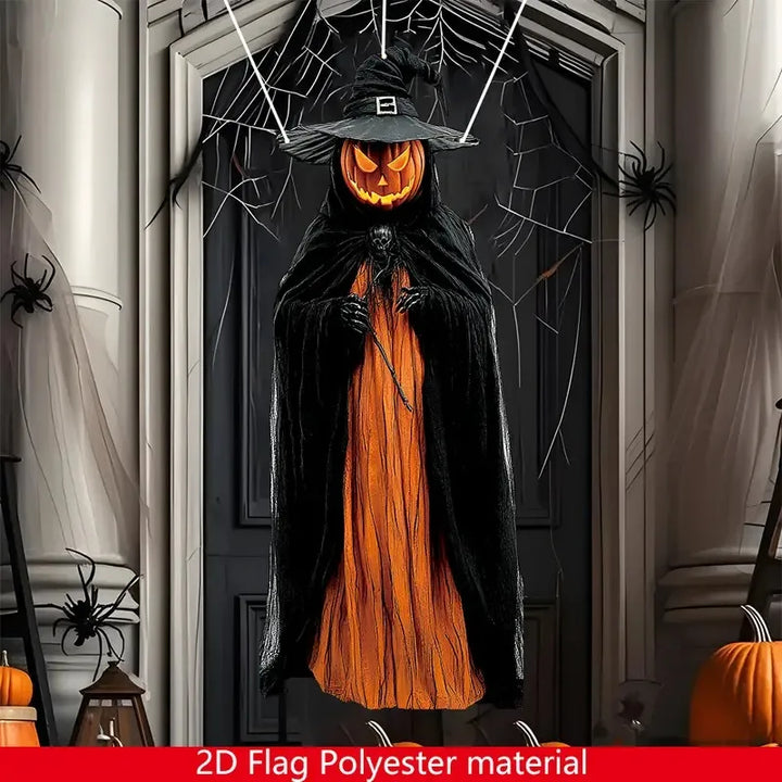 Décoration Murale Halloween ShadowPumpkin | Homme Citrouille Maléfique | Tissu de Fond 2D | Pour Intérieur & Extérieur