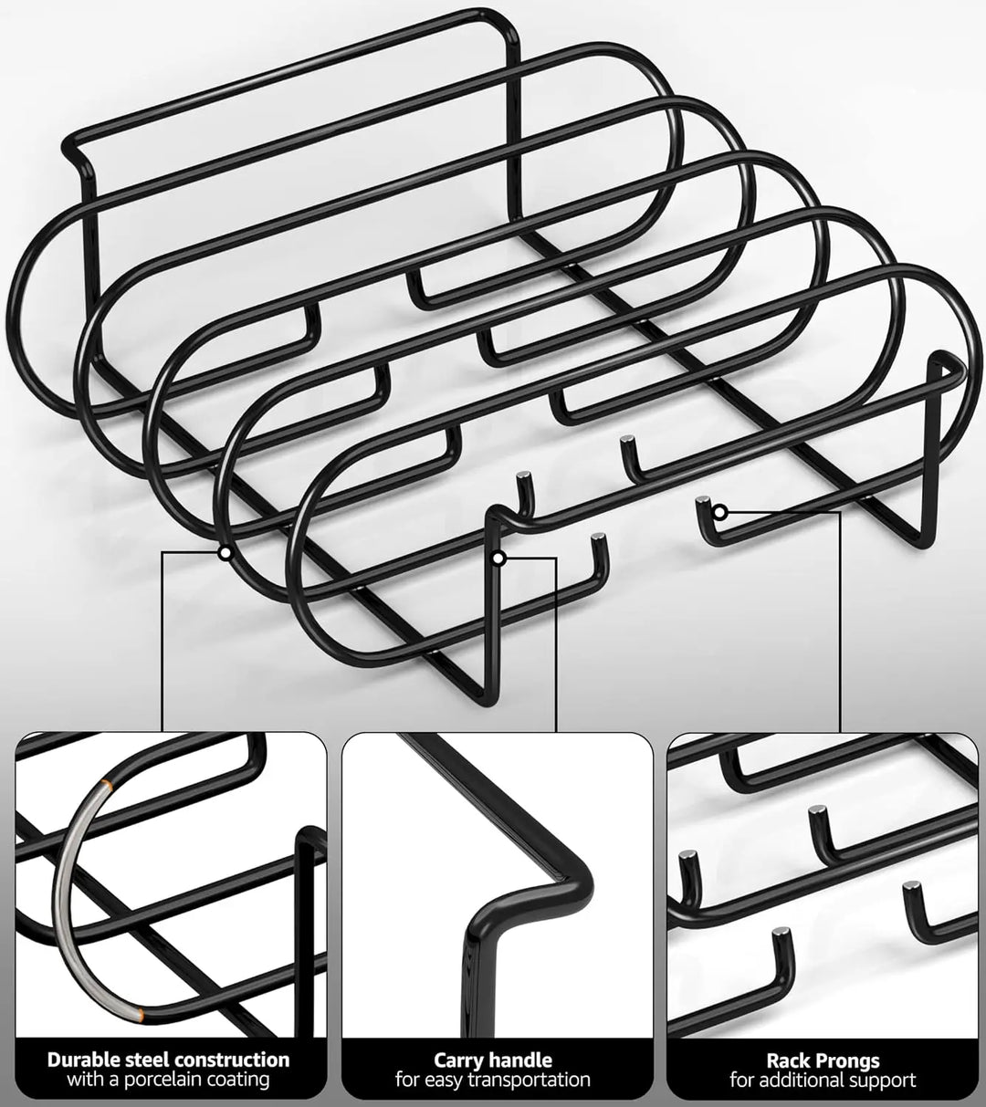 Support à côtes GrillMeister Pro | Pour 4 racks | Antiadhésif | Pour barbecue à gaz et four