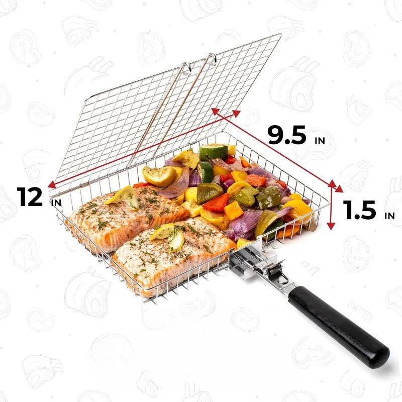 BBQGrid | Grille de barbecue portable avec poignée | Idéal pour le poisson, les légumes et les crevettes | Acier inoxydable