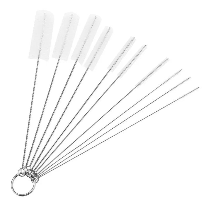 Set de brosses de nettoyage Brushilo 10 pièces | Acier inoxydable avec poils en nylon | Pour pailles, bouteilles, tubes & accessoires de laboratoire