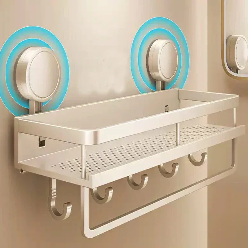 Étagère murale avec ventouse | Pas de perçage nécessaire | Aluminium & ABS | Salle de bain & Cuisine