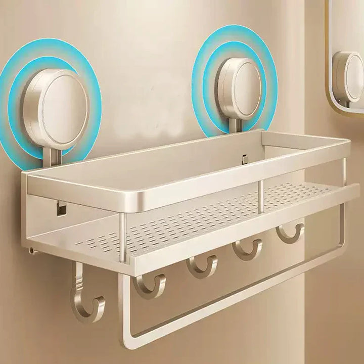 Étagère murale avec ventouse | Pas de perçage nécessaire | Aluminium & ABS | Salle de bain & Cuisine
