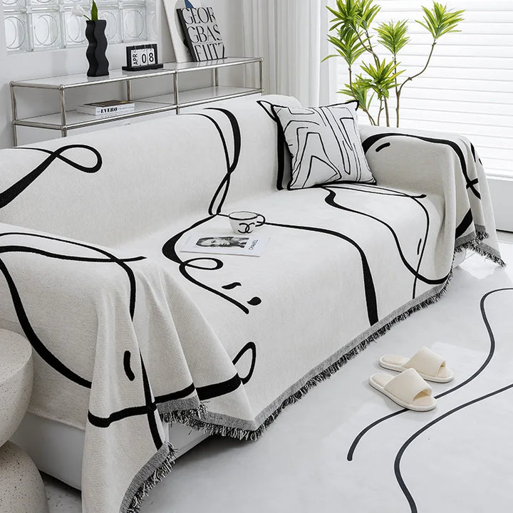 Velvyn | Housse de canapé en chenille | Housse complète de canapé et couverture en noir | Anti-poussière, doux et polyvalent | Lavable et facile d'entretien