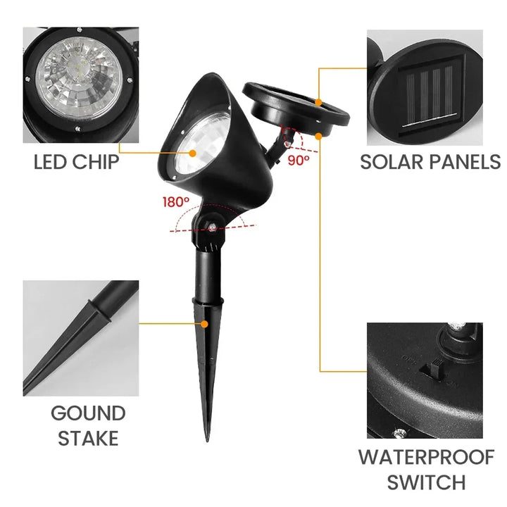 Projecteur solaire LumiFokus | Projecteur LED de jardin | Étanche IP65 | Pour arbres, chemins et éclairage paysager