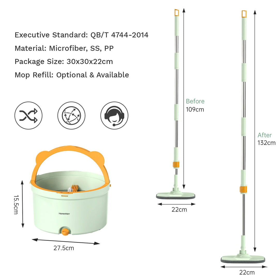 Balai rotatif CLEANDRA | Système de mop à 360° avec séparation des eaux usées | Mop en microfibre | Pour tous les sols et fenêtres