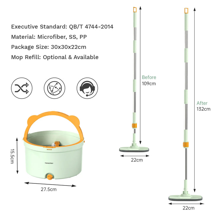 Balai rotatif CLEANDRA | Système de mop à 360° avec séparation des eaux usées | Mop en microfibre | Pour tous les sols et fenêtres