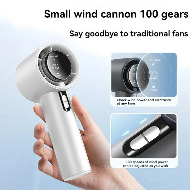 Ventomax Ventilateur à main Turbo 100 niveaux | Ventilateur USB portable | Mini ventilateur LED | Rechargeable | Pour camping et extérieur