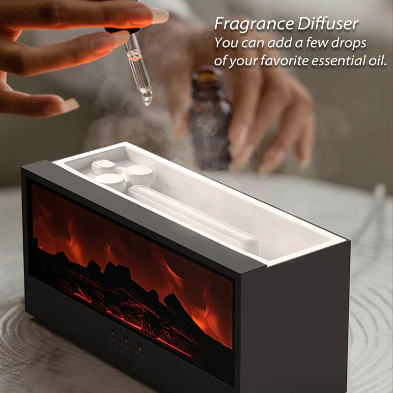 Diffuseur d'arôme Flamora Kamin | Humidificateur de 150 ml avec effet flamme LED & télécommande | Mode sans eau avec arrêt automatique | Diffuseur d'huile parfumée