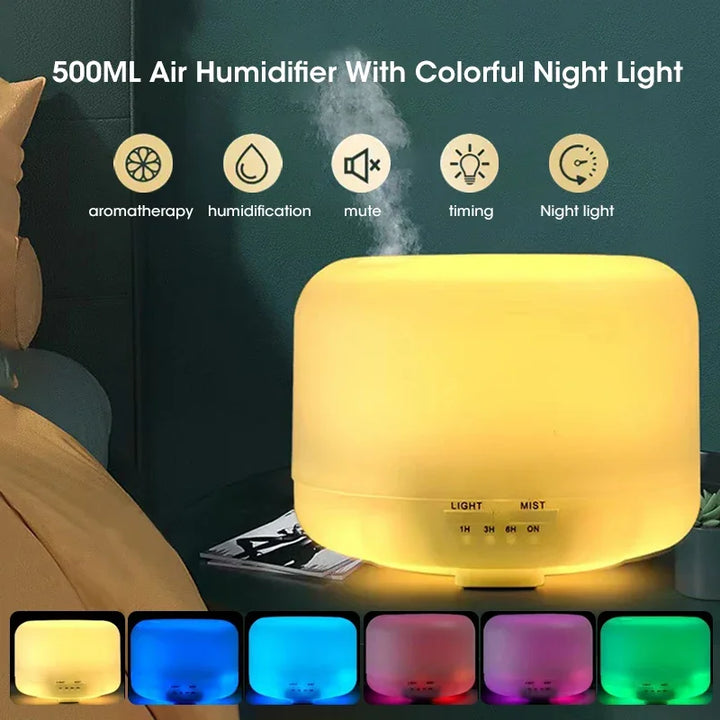Diffuseur d'arômes Lunora | 500 ml | Humidificateur à ultrasons | Veilleuse LED | Fonctionnement USB