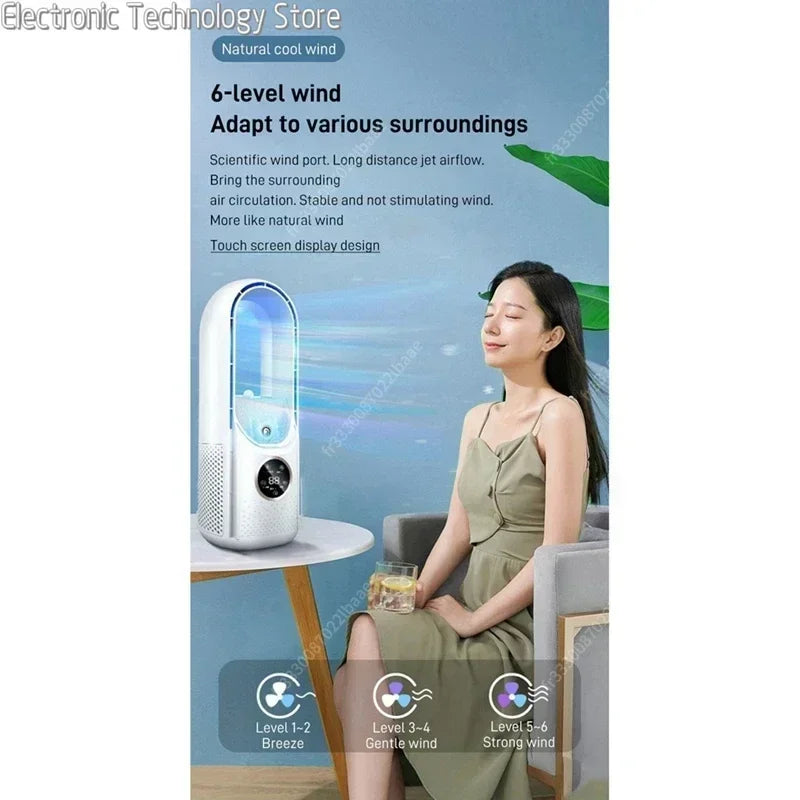 AeroCool Breeze Ventilateur sans pales 2025 | 6 Vitesses | Refroidisseur d'air silencieux & Humidificateur | Port USB | Pour Bureau & Maison
