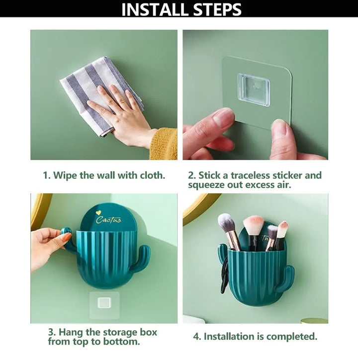 Support mural autocollant CactoHold | Organisateur de brosse à dents et de salle de bain | Sans perçage | 14,5 × 14,5 cm