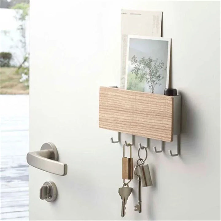 KeyNest Organisateur mural | Tableau de clés en bambou avec crochets | Vestiaire mural rectangulaire pour clés, vestes et accessoires